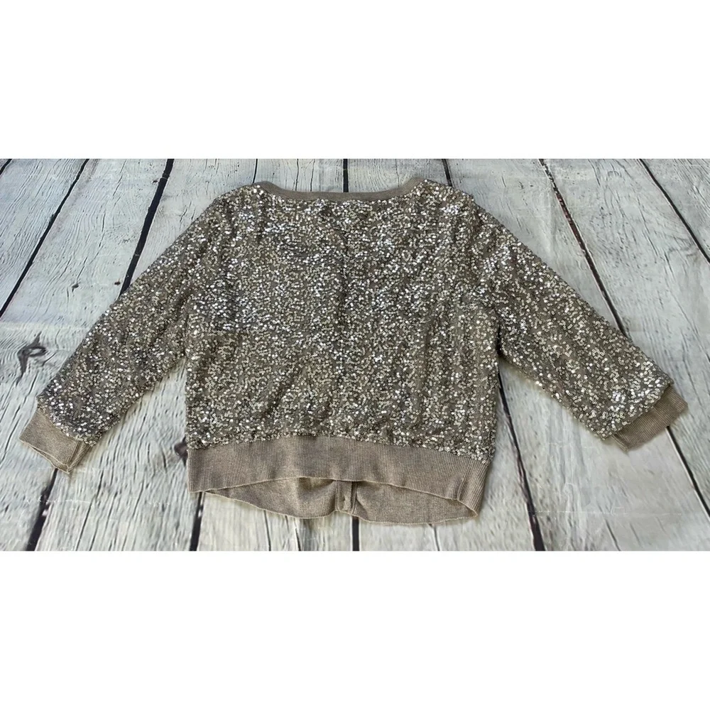 American Eagle Taupe Silver Sequin Cardigan Sweater